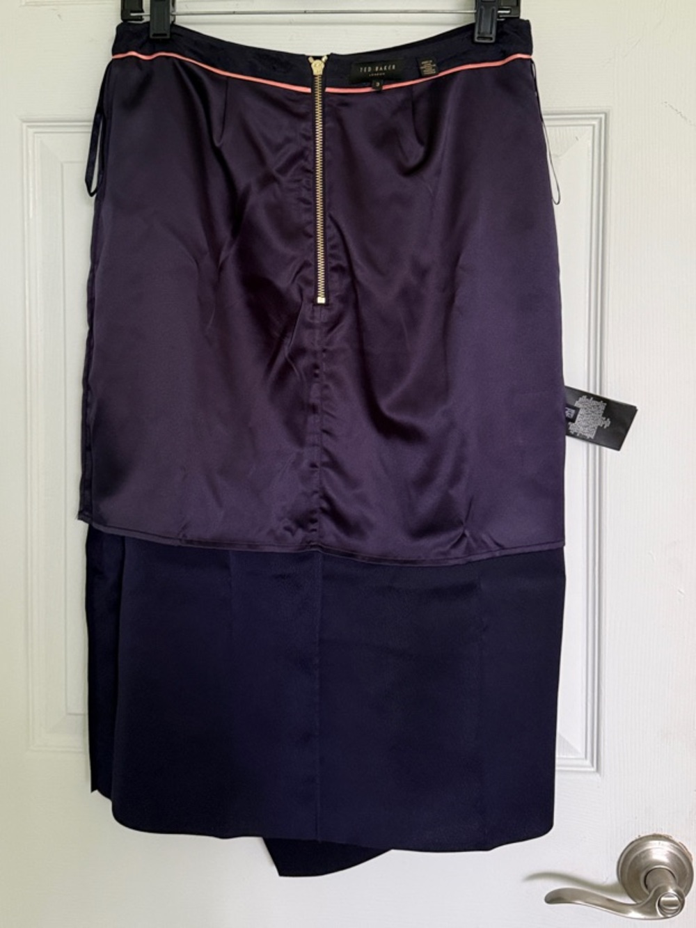 Ted Baker London Daffnie Navy & Black Asymmetrical Wrap Pencil Midi Skirt size 3 - Picture 7 of 11